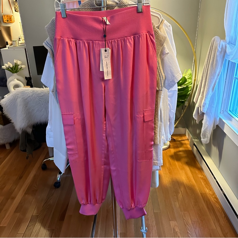 cinq a sept Pink Cargo Satin Jogger Pants